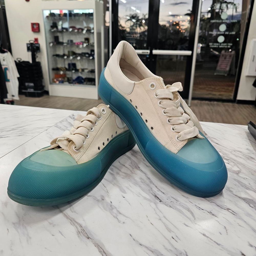 Alexander McQueen Cream and Teal Sneakers